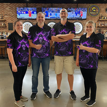 Load image into Gallery viewer, Purple Neon Flaming Grim Reaper Women Darts Polo Jerseys Custom Name Dart League Shirt NYN2064