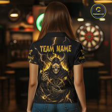 Load image into Gallery viewer, Yellow Neon Flaming Grim Reaper Women Darts Polo Jerseys Custom Name Dart League Shirt NYN2066