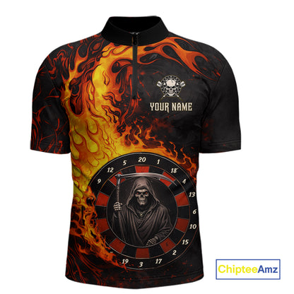 Grim Reaper Red Flaming Dartboard Men Darts 1/4-Zip Shirt Personalized Grunge Darts Team Jerseys NYN2600