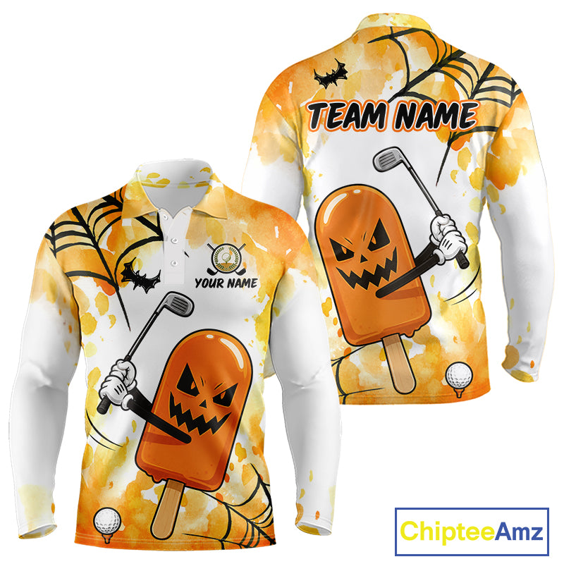 Funny Spooky Ice Cream men's golf polo, Halloween golf team shirt, performance golf apparel, custom golf uniform