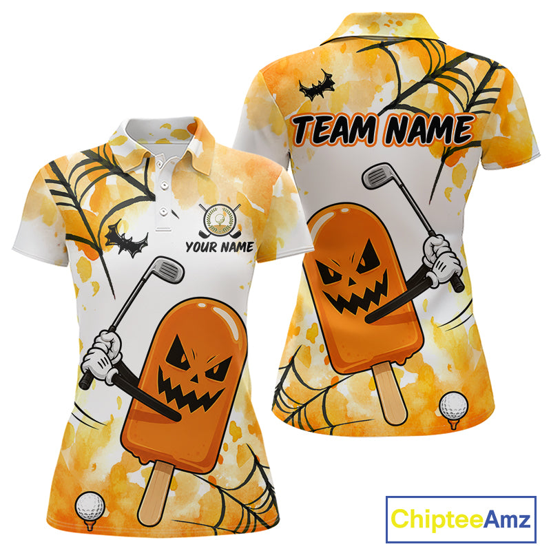 Funny Spooky Ice Cream women's golf polo shirt, Halloween golf apparel, personalized golf team clothing, breathable golf uniform