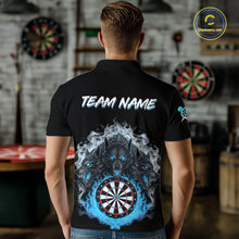 Load image into Gallery viewer, Grey And Blue Flames Wolf Custom Men's Funny Dart Polo Shirts Team Dart League Jerseys NYN2079