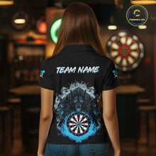 Load image into Gallery viewer, Grey And Blue Flames Wolf Custom Women's Funny Dart Polo Shirts Team Dart League Jerseys NYN2079