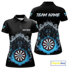 Load image into Gallery viewer, Grey And Blue Flames Wolf Custom Women's Funny Dart Polo Shirts Team Dart League Jerseys NYN2079