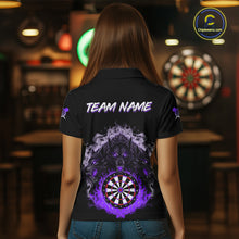 Load image into Gallery viewer, Grey And Purple Flames Wolf Custom Women's Funny Dart Polo Shirts Team Dart League Jerseys NYN2080