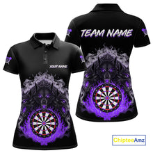 Load image into Gallery viewer, Grey And Purple Flames Wolf Custom Women's Funny Dart Polo Shirts Team Dart League Jerseys NYN2080