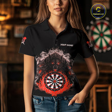 Load image into Gallery viewer, Grey And Red Flames Wolf Custom Women's Funny Dart Polo Shirts Team Dart League Jerseys NYN2081