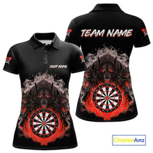 Load image into Gallery viewer, Grey And Red Flames Wolf Custom Women's Funny Dart Polo Shirts Team Dart League Jerseys NYN2081