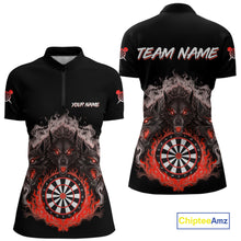 Load image into Gallery viewer, Grey And Red Flames Wolf Custom Women's Funny Dart Quarter-Zip Shirts Team Dart League Jerseys NYN2081