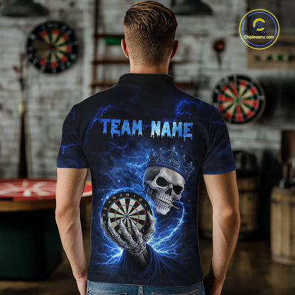 Black And Blue Thunder Crown Skull Dartboard Men Darts Polo Shirt Custom Darts Team Jersey NYN2608