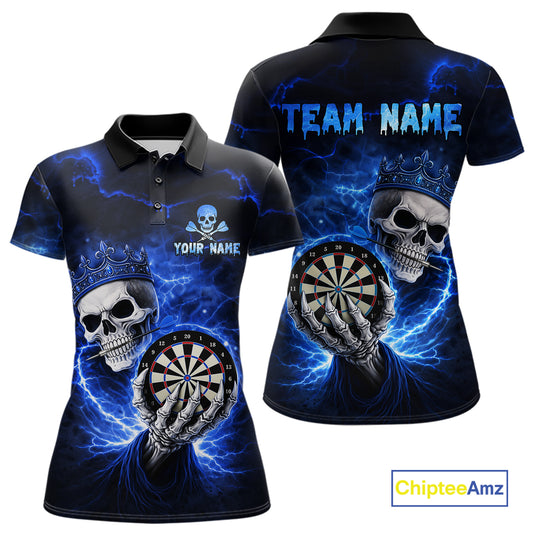 Black And Blue Thunder Crown Skull Dartboard Women Darts Polo Shirt Custom Darts Team Jersey NYN2608