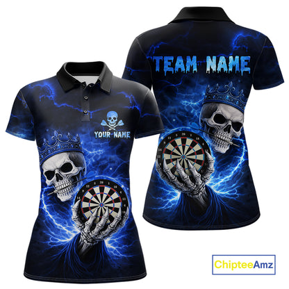 Black And Blue Thunder Crown Skull Dartboard Women Darts Polo Shirt Custom Darts Team Jersey NYN2608