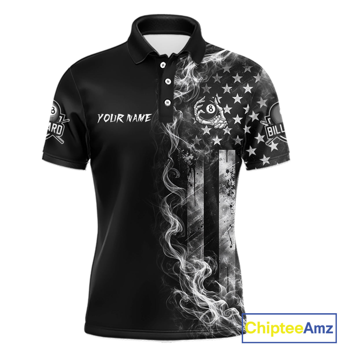 Grey Smokes American Flag 8 Ball Billiard Pool Shirt For Men Custom Billiard Skeleton Team Apparel NYN2764