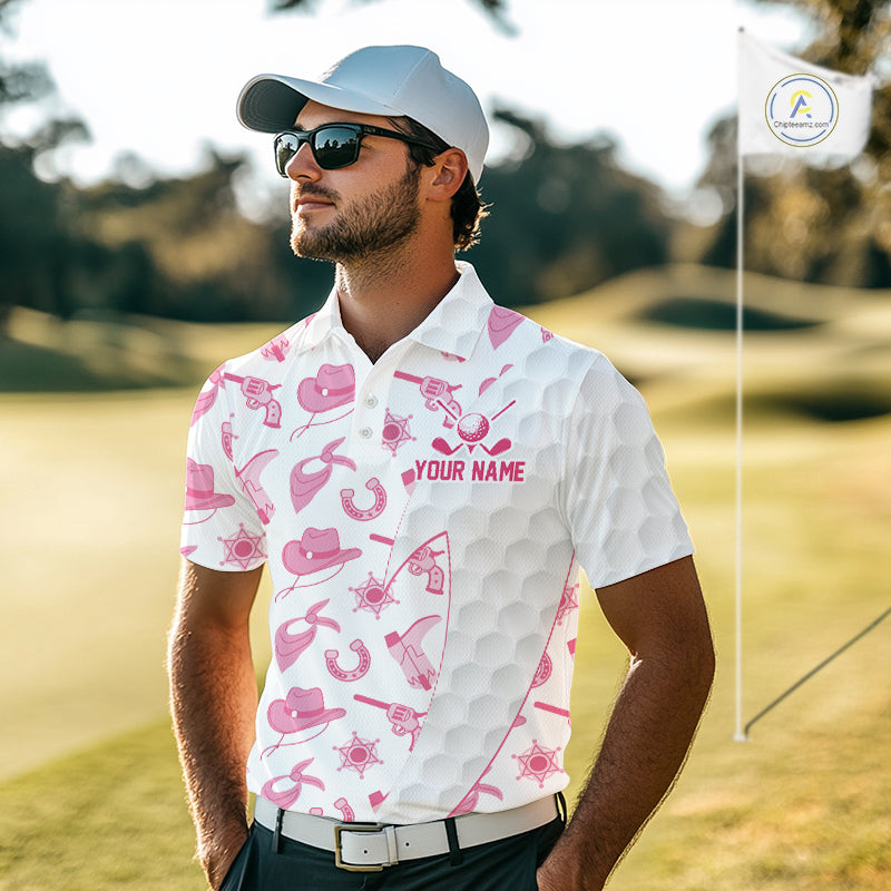 Pink Cowgirl Golf Polo Shirts For Men Custom Cowgirl Funny Golf Shirts, Upf Golf Shirts NYN3394