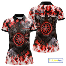 Load image into Gallery viewer, Red Flaming Tiger Women Dart Polo Shirts Personalized Name &amp; Team Fire Flame Dart Jerseys NYN2102