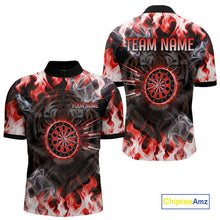 Load image into Gallery viewer, Red Flaming Tiger Men Dart 1/4-Zip Shirts Personalized Name &amp; Team Fire Flame Dart Jerseys NYN2102