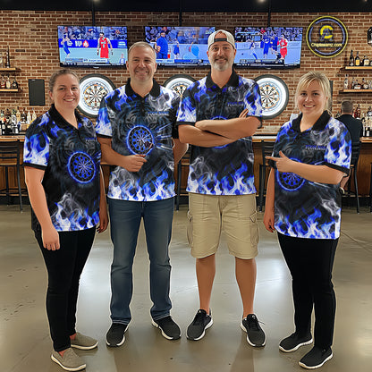 Blue Flaming Tiger Men Dart 1/4-Zip Shirts Personalized Name & Team Fire Flame Dart Jerseys NYN2103