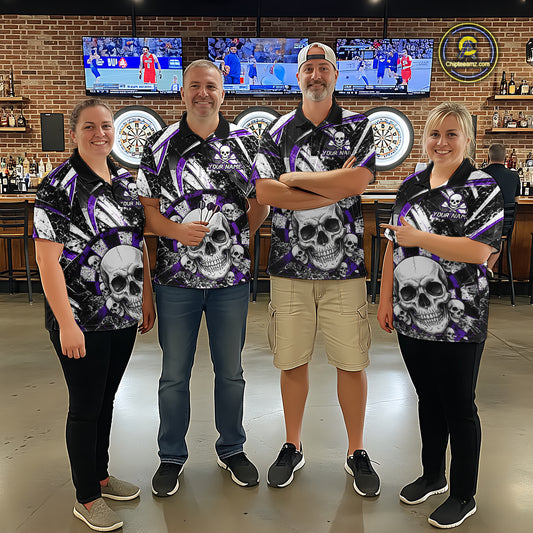 Black & Purple Dartboard Grunge Women Darts 1/4-Zip Shirts Custom Multi-Skull Dart Team Jerseys NYN2350