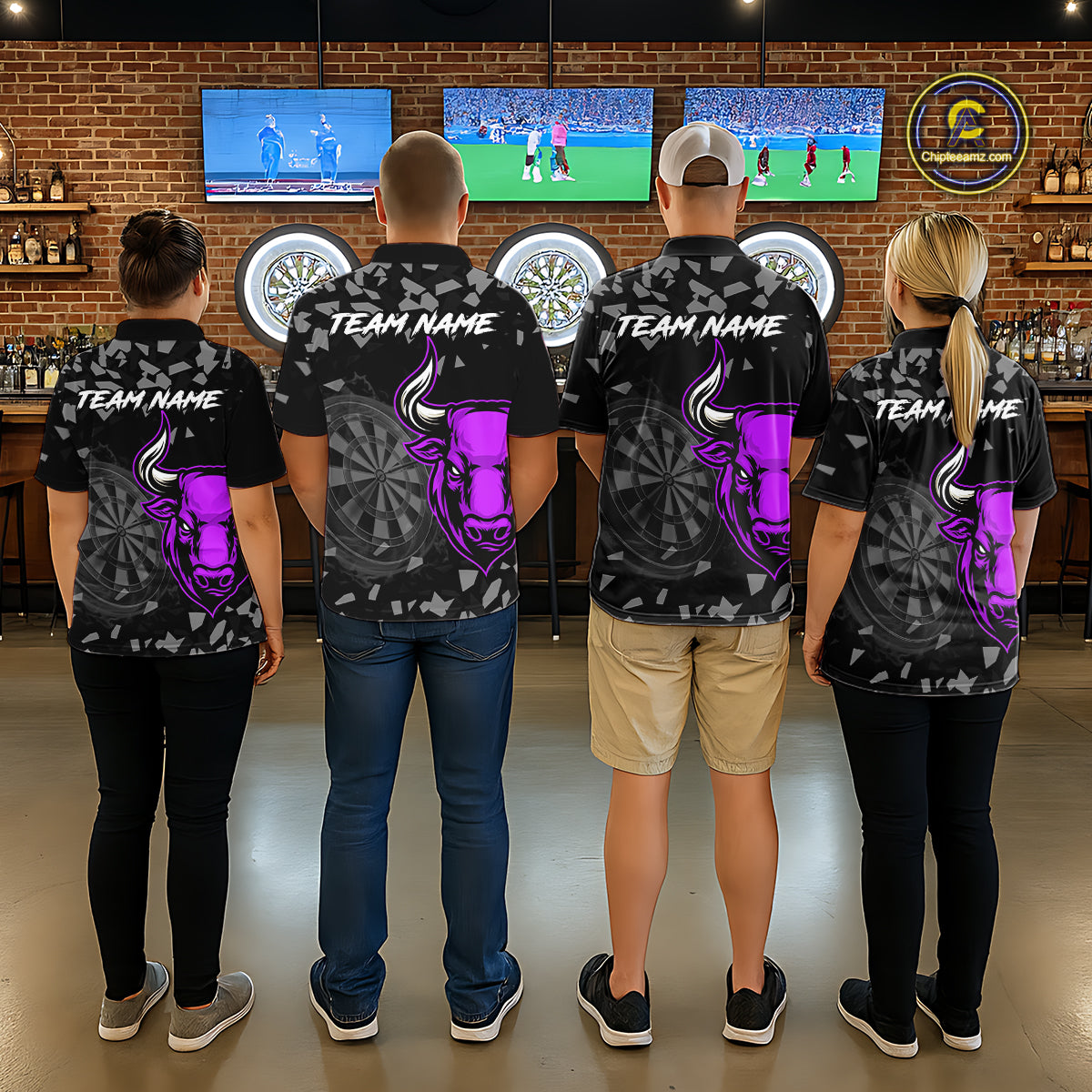 Bull & Dartboard Custom Grunge Women Darts Polo Shirt Purple Darts Team Jersey NYN2351