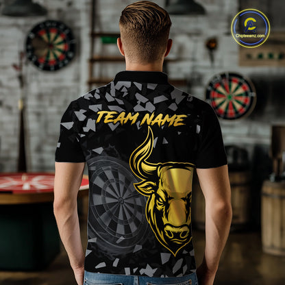 Bull & Dartboard Custom Grunge Men's Darts Polo Shirt Yellow Darts Team Jersey NYN2352