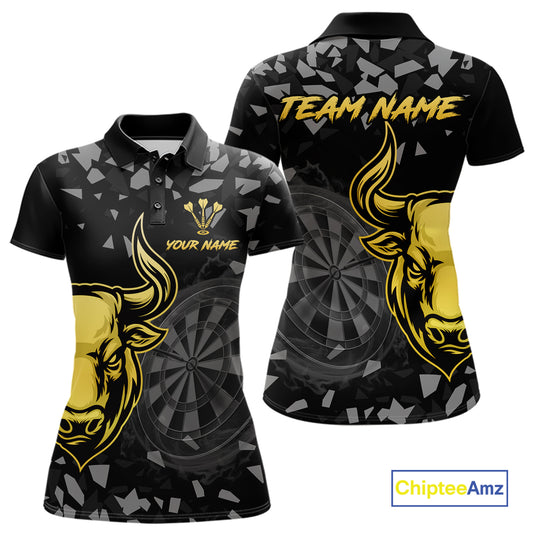 Bull & Dartboard Custom Grunge Women Darts Polo Shirt Yellow Darts Team Jersey NYN2352