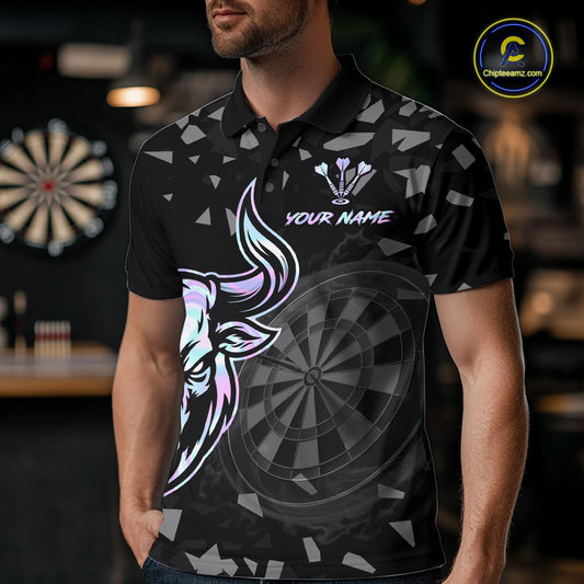 Bull & Dartboard Custom Grunge Men's Darts Polo Shirt Holographic Darts Team Jersey NYN2353
