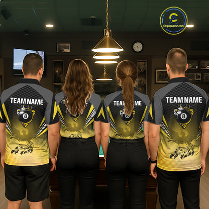 Black And Yellow Crown Pool 8 Ball Men Billiard Shirt Custom Billiard Polo & 1/4 Zip Attire NYN2367
