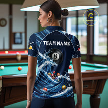 Load image into Gallery viewer, Blue Waving 8 Ball Pool Shirts Custom Billiard Pool Shirts For Women 3D Billiard Team Attire NYN2978