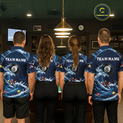 Blue Waving 8 Ball Pool Shirts Custom Billiard Pool Shirts For Women 3D Billiard Team Attire NYN2978