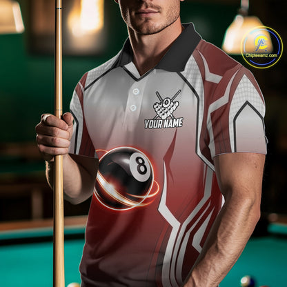 Black And Red 8 Ball Pool Men Billiard Polo & Quarter Zip Shirt Custom 8  Ball Billiard Team Jersey NYN2986