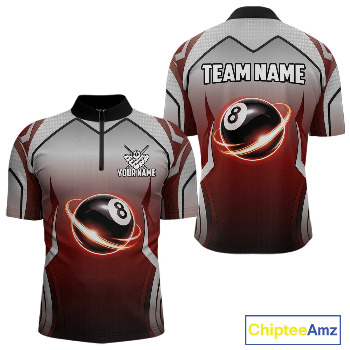 Black And Red 8 Ball Pool Men Billiard Polo & Quarter Zip Shirt Custom 8  Ball Billiard Team Jersey NYN2986