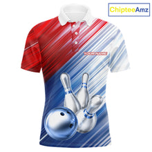 Load image into Gallery viewer, Red And Blue Strike Bowling Shirt For Men Custom Polo Quarter-Zip Bowling Team Jersey NYN3679