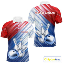 Load image into Gallery viewer, Red And Blue Strike Bowling Shirt For Men Custom Polo Quarter-Zip Bowling Team Jersey NYN3679