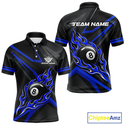Fire Flame 9 Ball Billiard Team Shirt For Men Custom Black And Blue Pool Billiard Team Jersey NYN3969