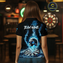 Load image into Gallery viewer, Custom Blue Ice Smoke Skull Dartboard Darts Polo Shirt For Women Dart League Jerseys NYN2122