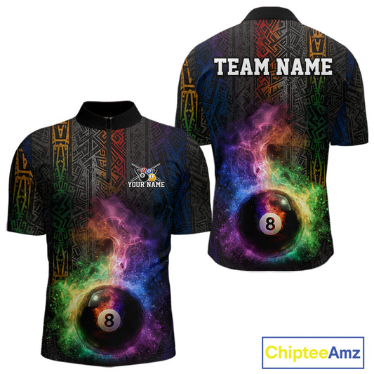Tribal Colorful Smoke 8 Ball Pool Team Shirt Custom Men Billiards Balls Polo & 1/4-Zip Attire NYN2398