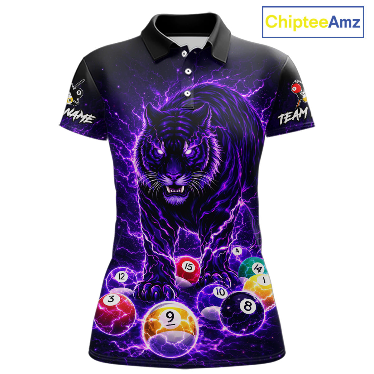 Thunder Purple Horror Tiger Pool Ball Billiard Shirt For Women Custom 8 Ball Billiard Team Attire NYN2629
