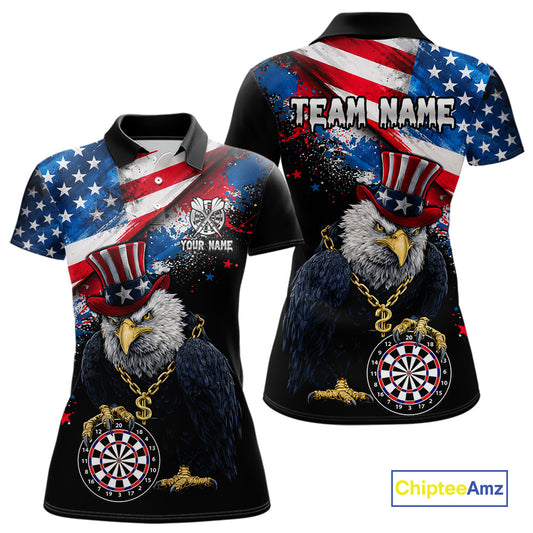 Personalized American Flag Splatter Eagle Dart Shirts For Women Patriotic Dart Polo & 1/4-Zip Jersey NYN2777