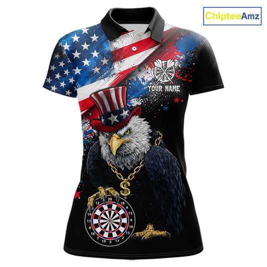 Personalized American Flag Splatter Eagle Dart Shirts For Women Patriotic Dart Polo & 1/4-Zip Jersey NYN2777