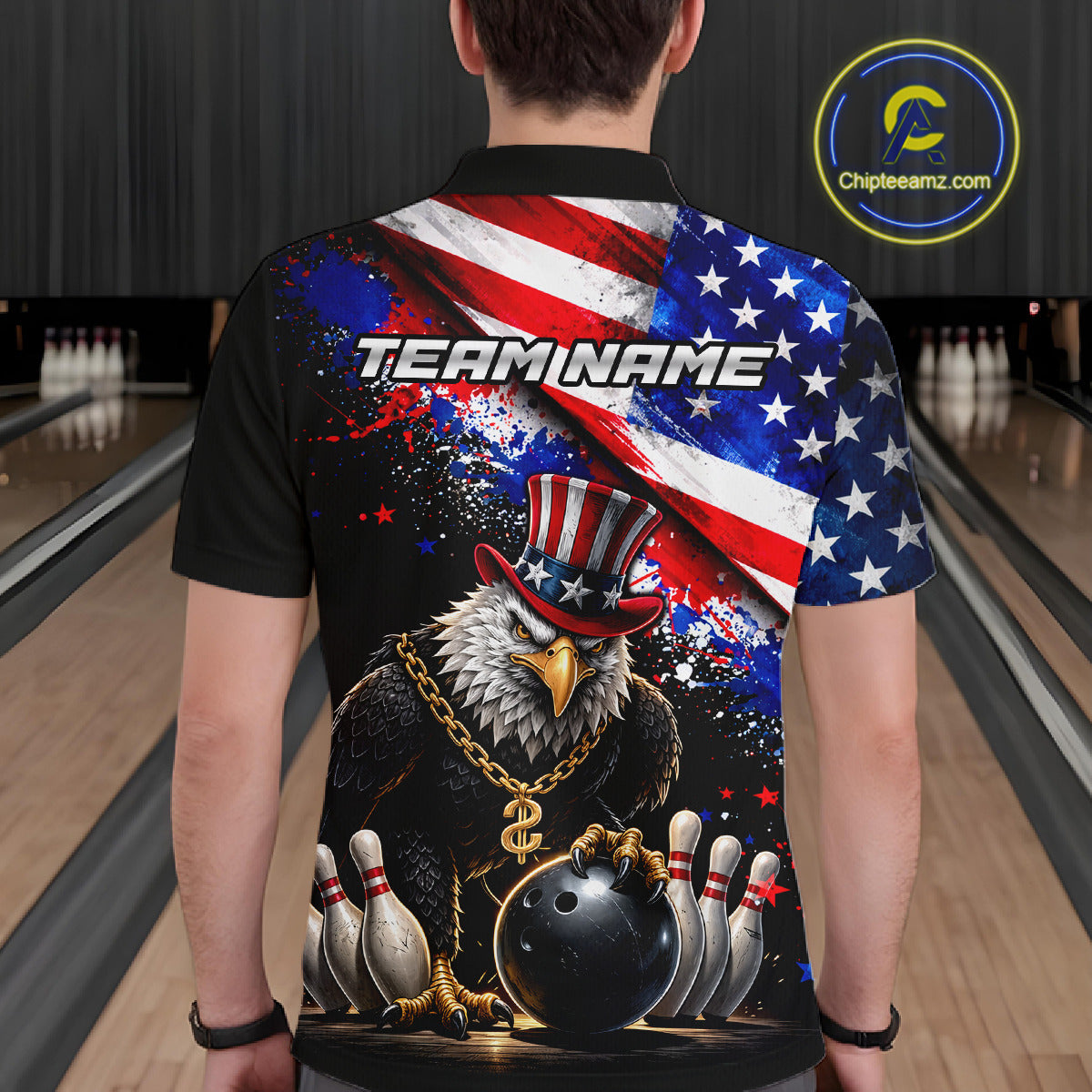 Custom American Flag Splatter Eagle Bowling Team Shirts For Men Patriotic Outfits Bowling Jersey NYN2779