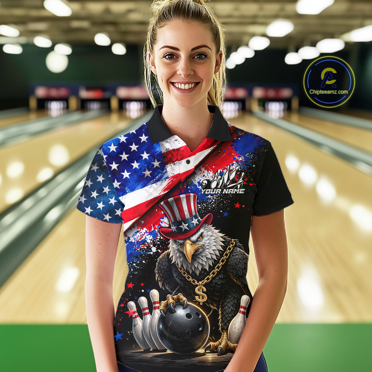 Custom American Flag Splatter Eagle Bowling Team Shirts For Men Patriotic Outfits Bowling Jersey NYN2779