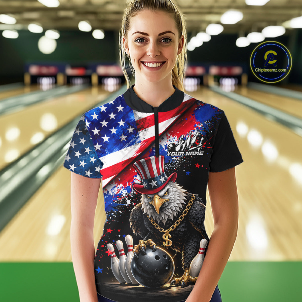 Custom American Flag Splatter Eagle Bowling Team Shirts For Men Patriotic Outfits Bowling Jersey NYN2779
