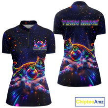 Load image into Gallery viewer, Funny Cat Bowling Polo Quarter Zip Shirt For Women Custom Colorful Galaxy Team Jersey