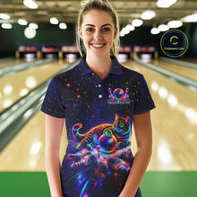 Load image into Gallery viewer, Funny Cat Bowling Polo Quarter-Zip Shirts For Women Custom Colorful Bowling Galaxy Team Jerseys NYN3417