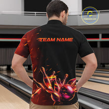 Load image into Gallery viewer, Male bowler wearing fire flame bowling jersey during championship finals, premium sportswear representing leadership, power and passion.