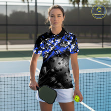 Load image into Gallery viewer, Custom Black &amp; Blue Camo Women Pickleball League Jerseys Grunge Pickleball Paddle Shirts NYN2138