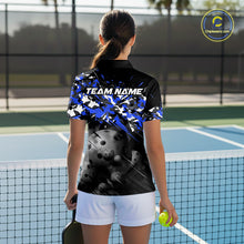 Load image into Gallery viewer, Custom Black &amp; Blue Camo Women Pickleball League Jerseys Grunge Pickleball Paddle Shirts NYN2138