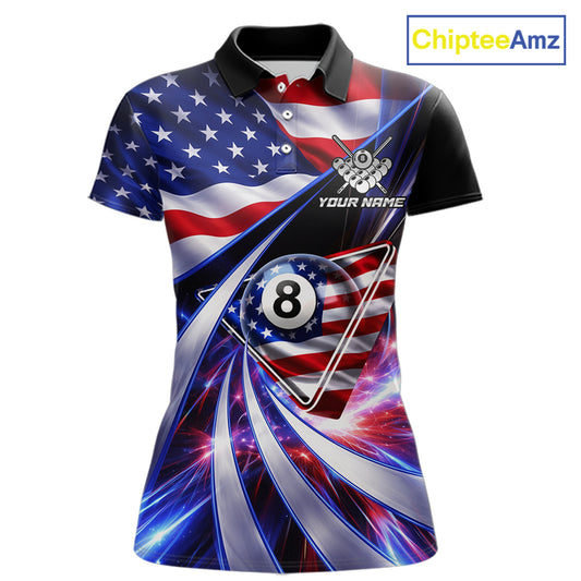 Personalized Colorful Galaxy American Flag 8 Ball Pool Billiard Shirts For Women Billiard Attire Gifts NYN2791