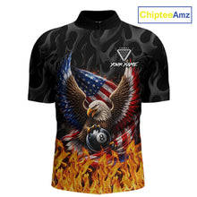 Load image into Gallery viewer, Personalized Fire Flame US Flag Eagle 8 Ball Pool Billiard Shirts For Men Patriotic Billiard Gifts NYN2793