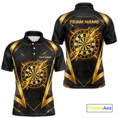 Black Yellow Dartboard Camo Men Darts Polo & 1/4-Zip Shirt Custom Thunder Dart Team Jersey NYN3008